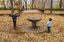 El otoño se refleja en octubre con las horas en el suelo en el parque de la Media Luna