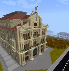 diseño en minecraft de la fachada del ayuntamiento