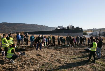 Unos voluntarios en la plantación de un bosque